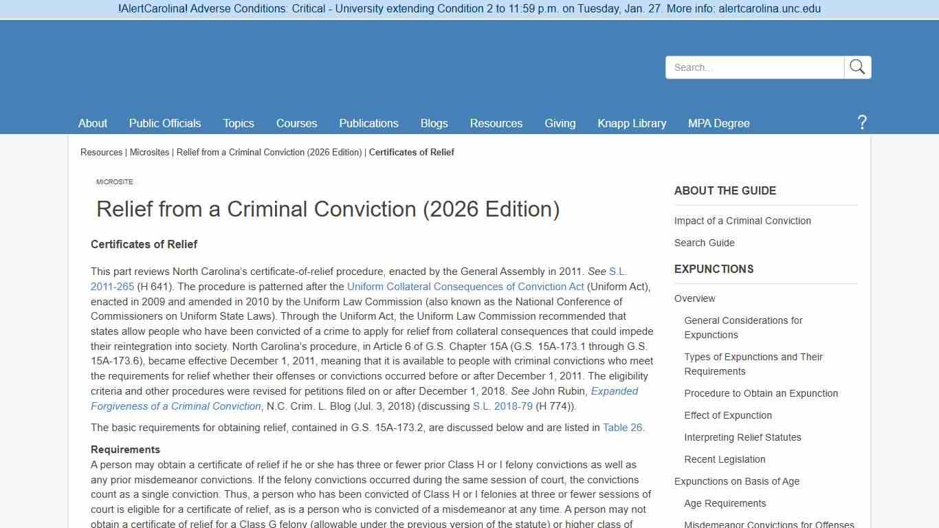 Certificates of Relief UNC School of Government